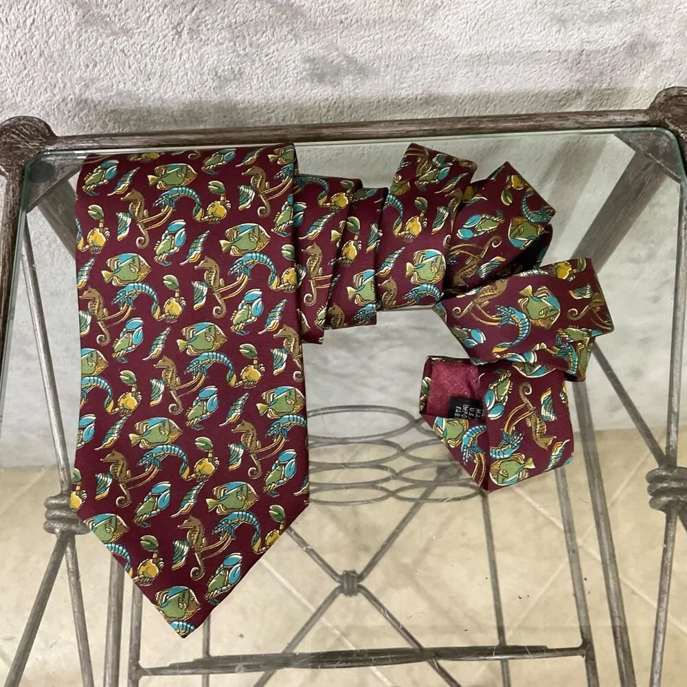 VTG Christian Dior Monsieur 100% Silk Tie Rare Novelty ocean Print USA 59”